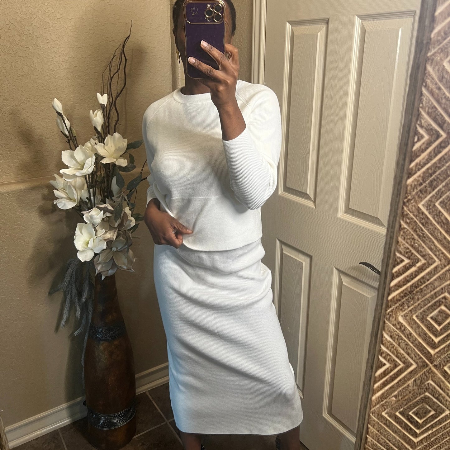 Women's White Sweater Skirt Set Sets Mo'Nique Couture Fashions