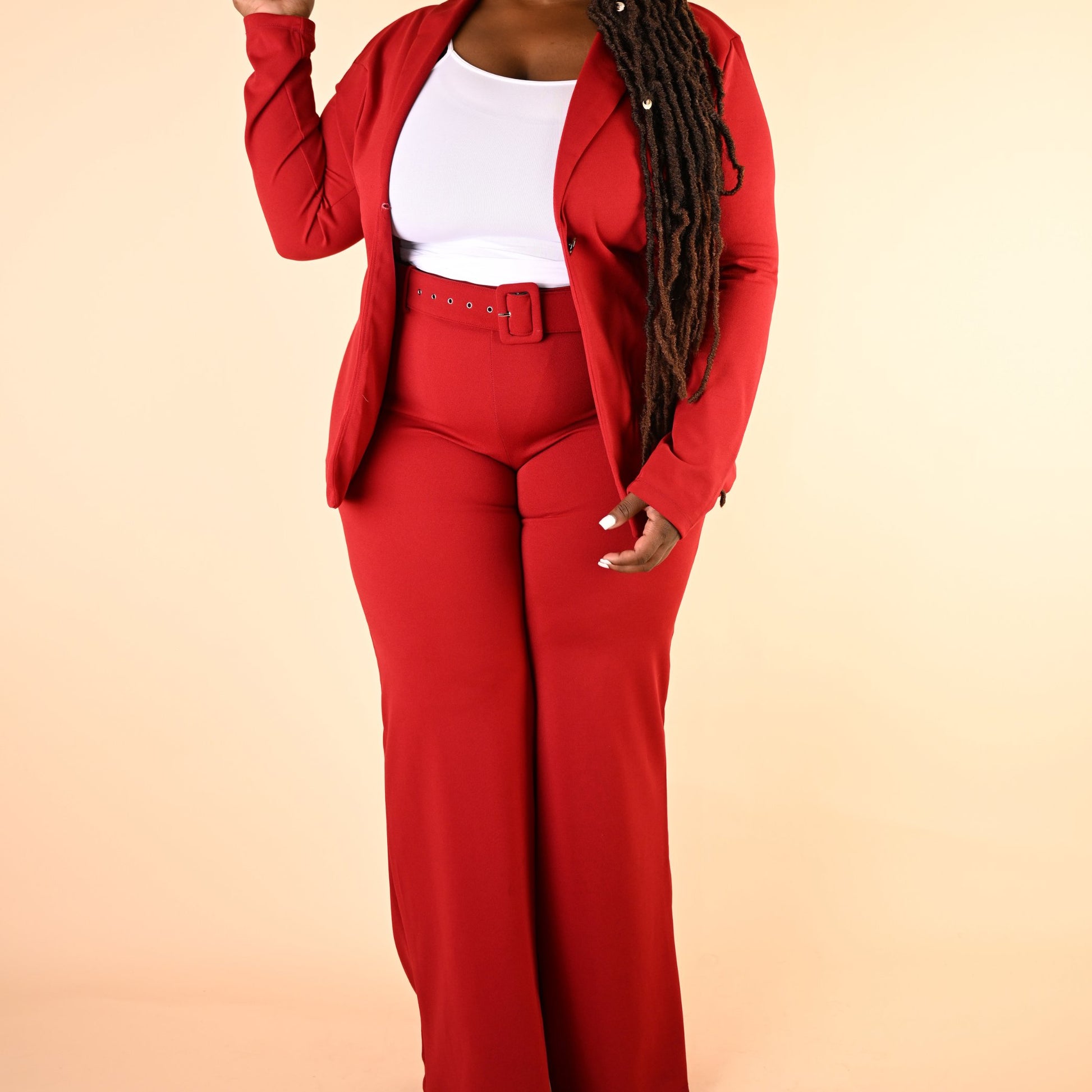 The Signature Curve Suit in Red Sets Monique's Couture Fashions
