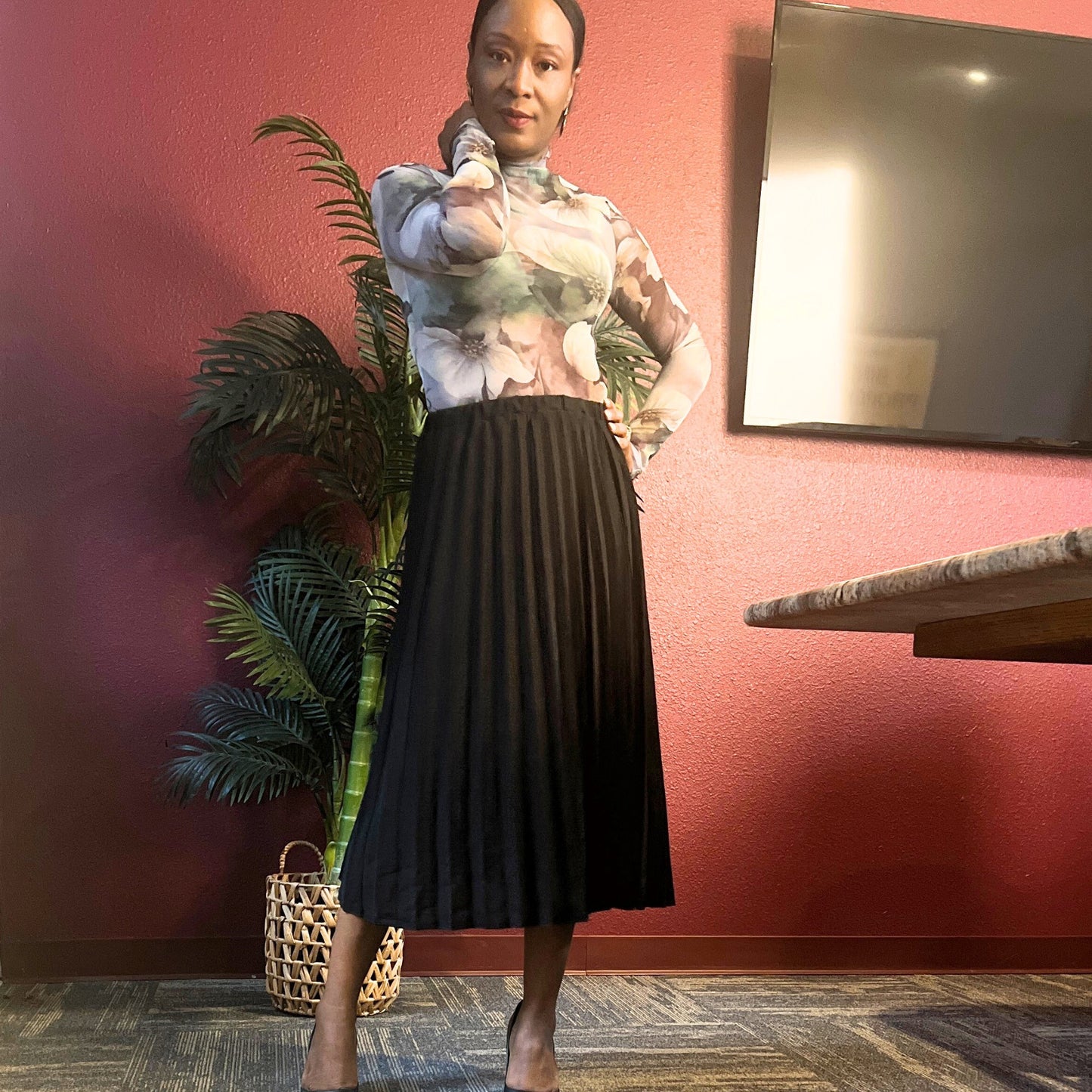 Destiny Pleated Midi Skirt - Black Skirts Mo'Nique Couture Fashions