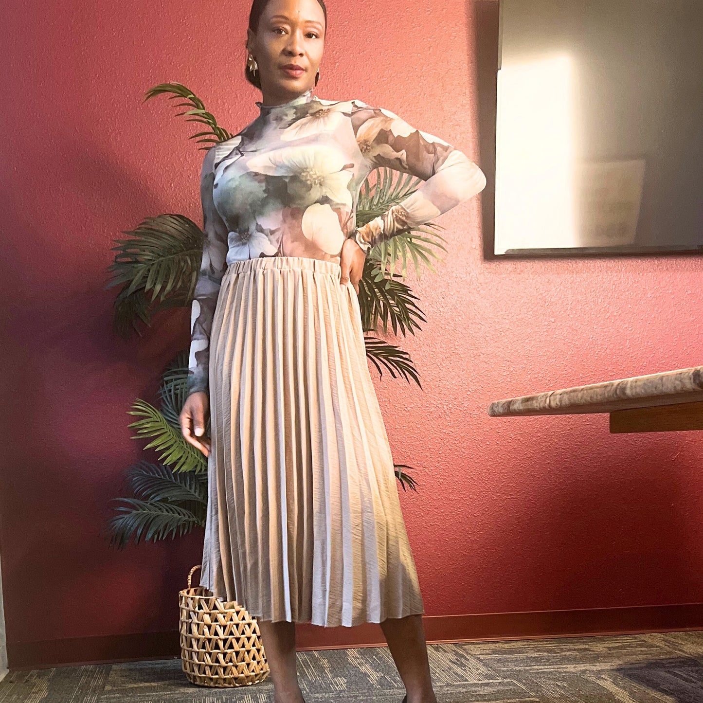 Destiny Pleated Midi Skirt - Cocoa Skirts Mo'Nique Couture Fashions