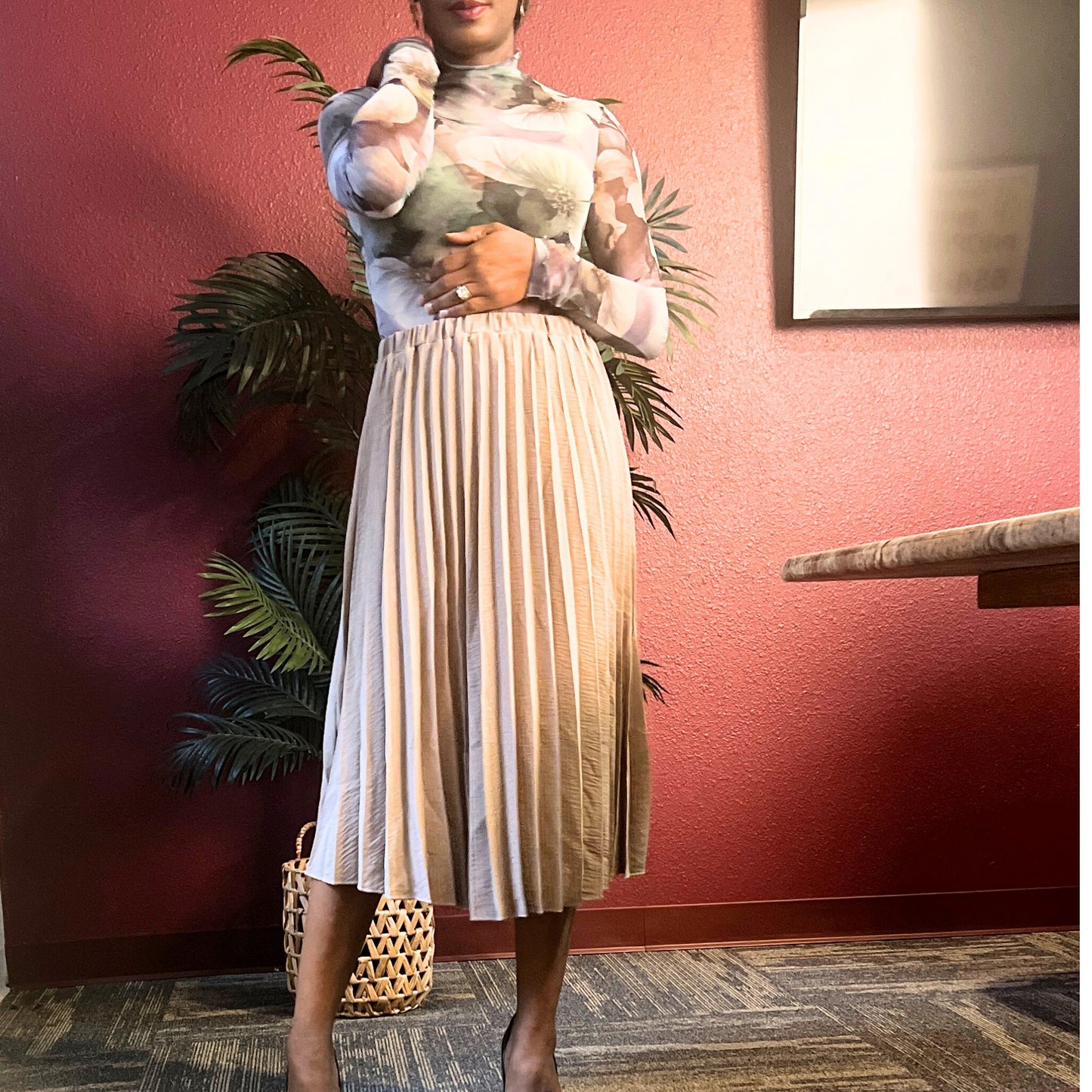 Destiny Pleated Midi Skirt - Cocoa Skirts Mo'Nique Couture Fashions Small Brown