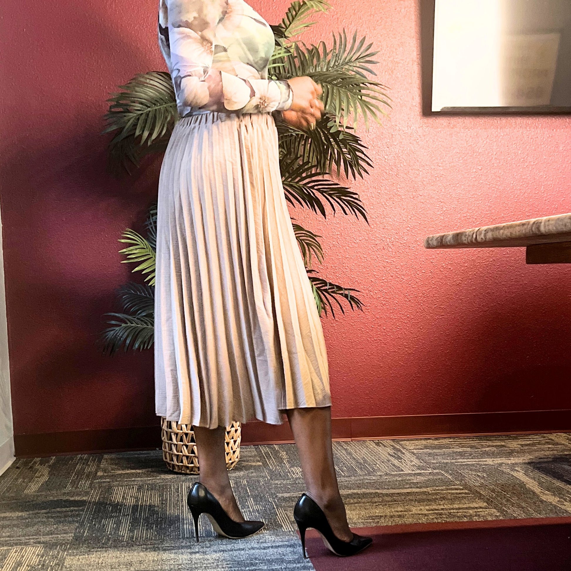 Destiny Pleated Midi Skirt - Cocoa Skirts Mo'Nique Couture Fashions
