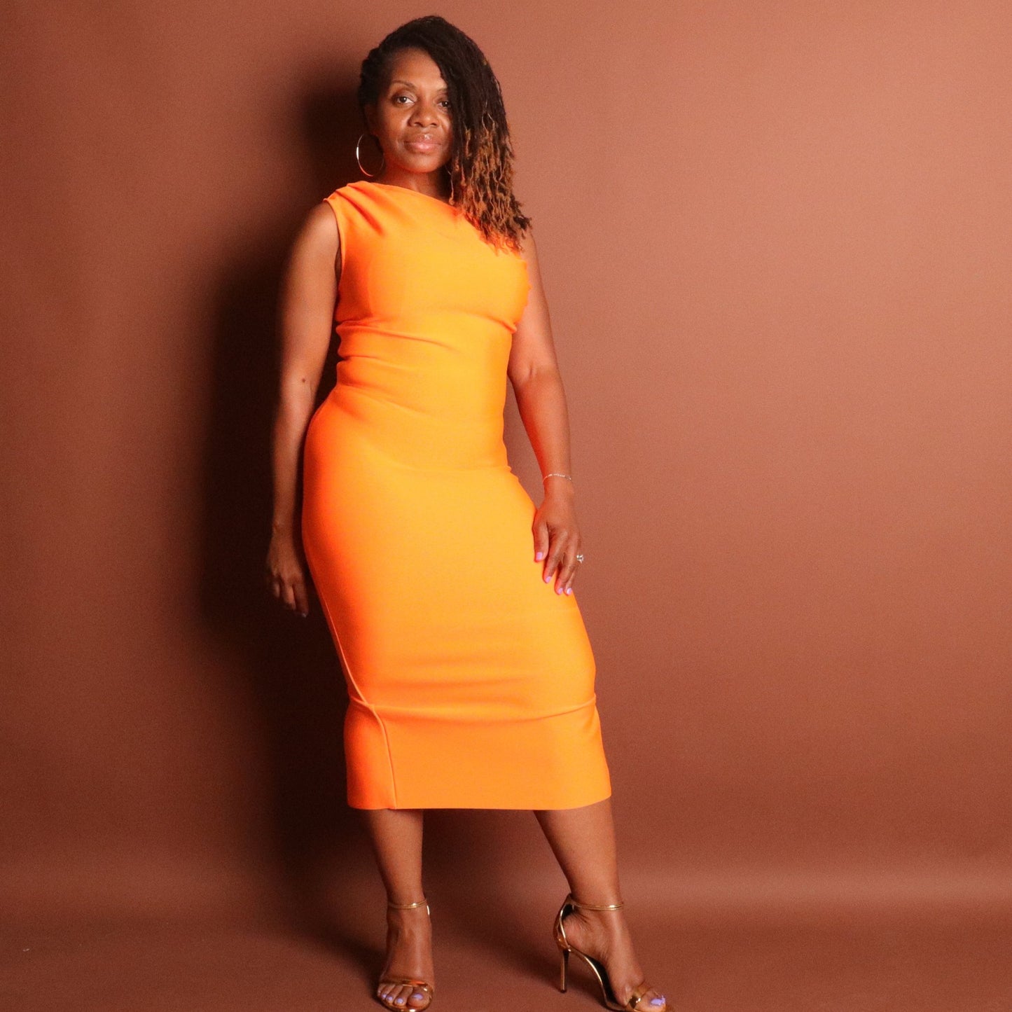 Nova One Shoulder Bandage Dress Dress Mo'Nique Couture Fashions Medium Orange