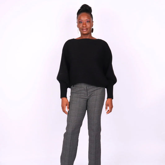 Regine Dolman Sleeve Sweater - Black Tops Monique's Couture Fashions