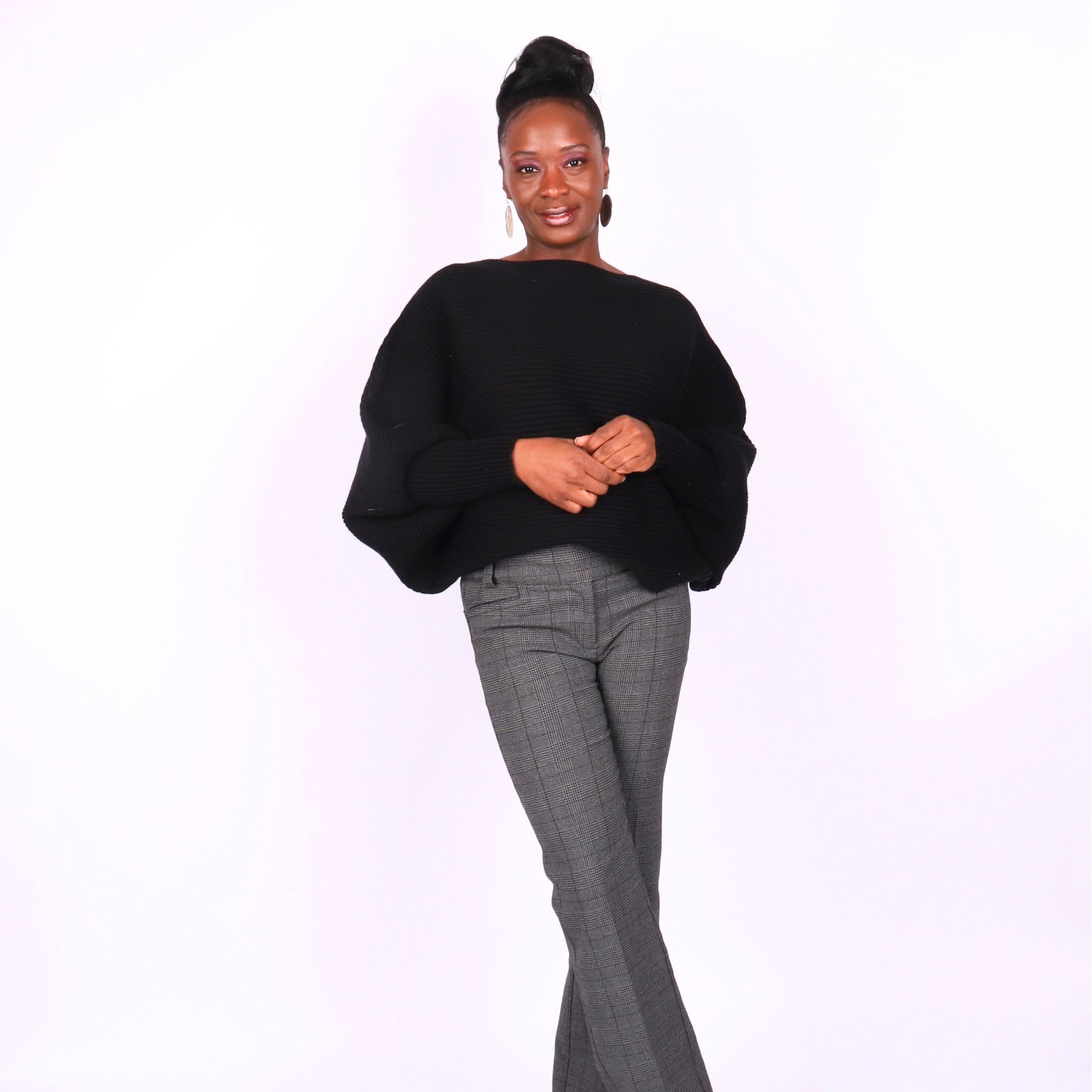 Regine Dolman Sleeve Sweater - Black Tops Monique's Couture Fashions