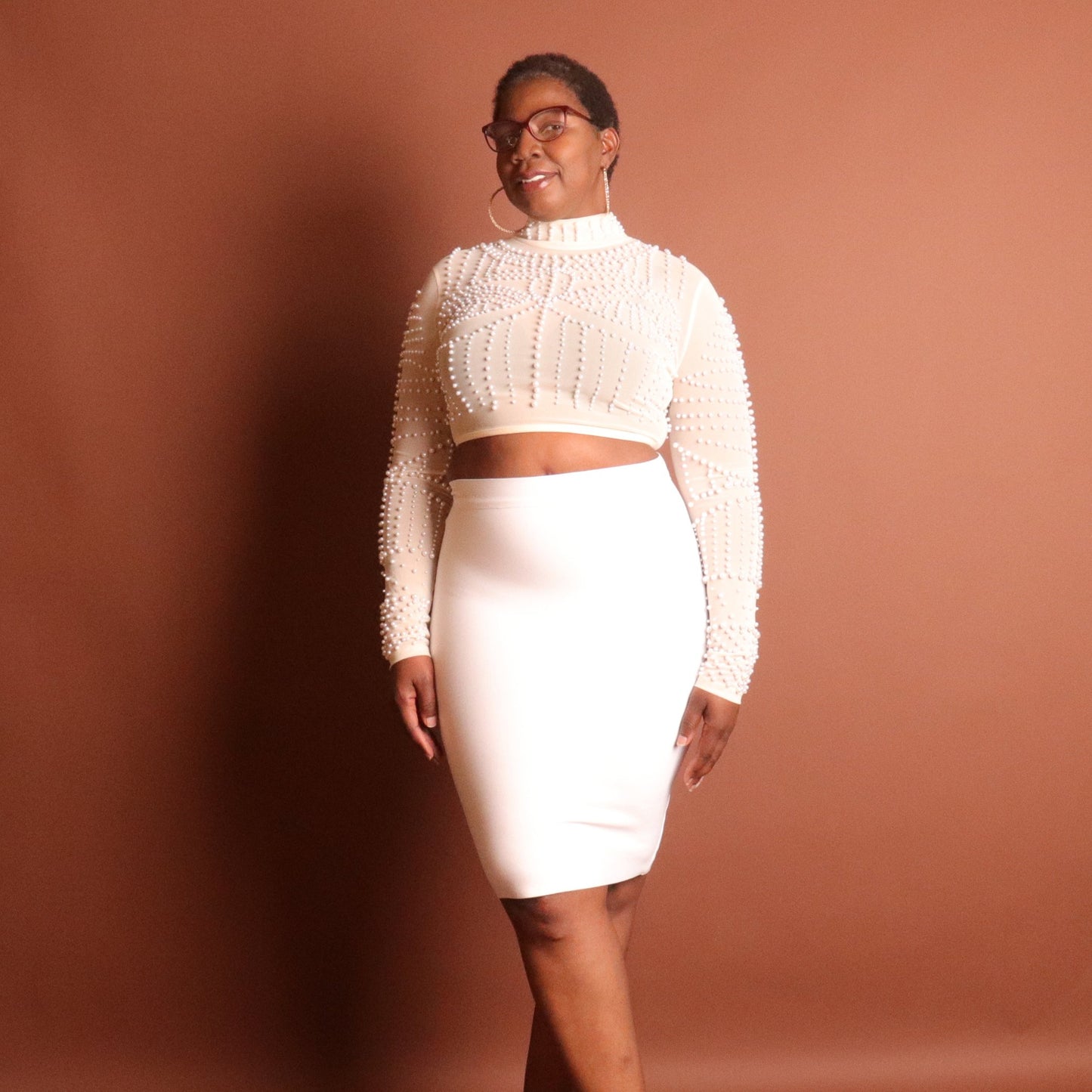 Fawn Crop Top and Skirt Set Sets Mo'Nique Couture Fashions L White