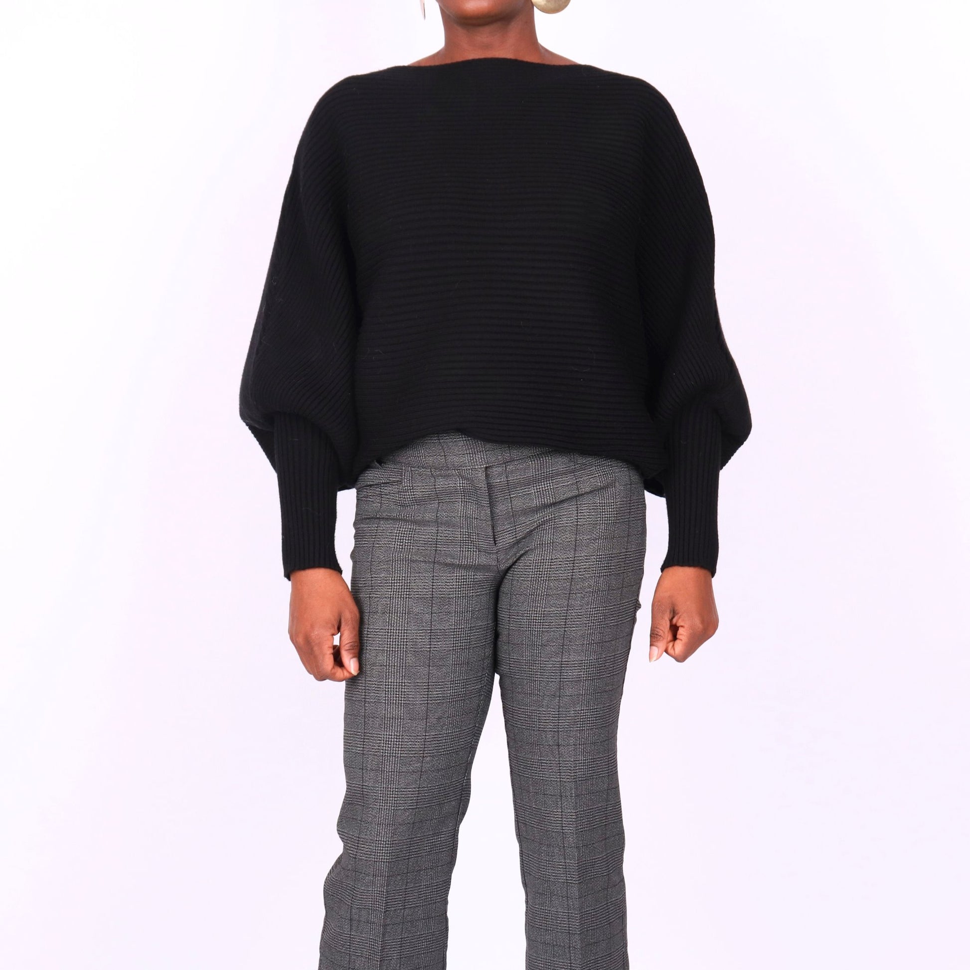 Regine Dolman Sleeve Sweater - Black Tops Monique's Couture Fashions