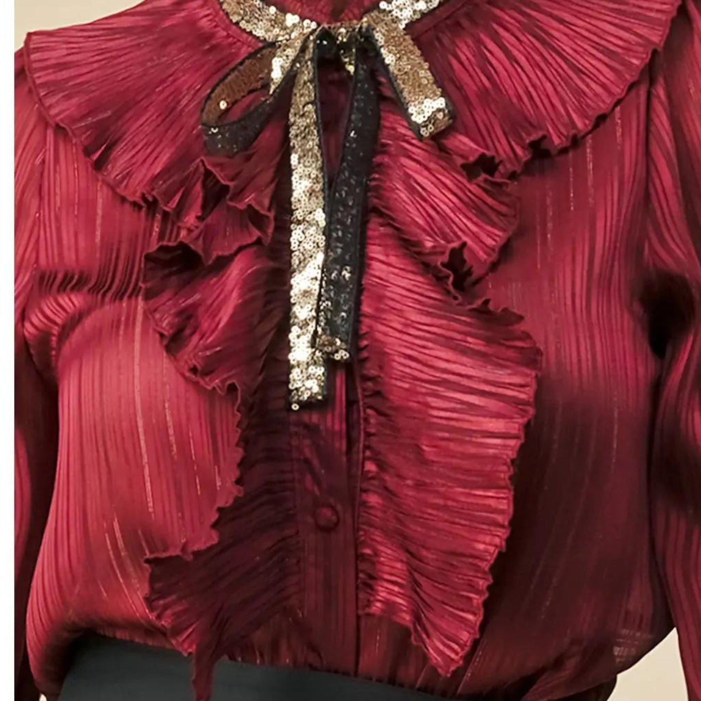 Women's Red Long Sleeve Ruffle Blouse Tops Mo'Nique Couture Fashions