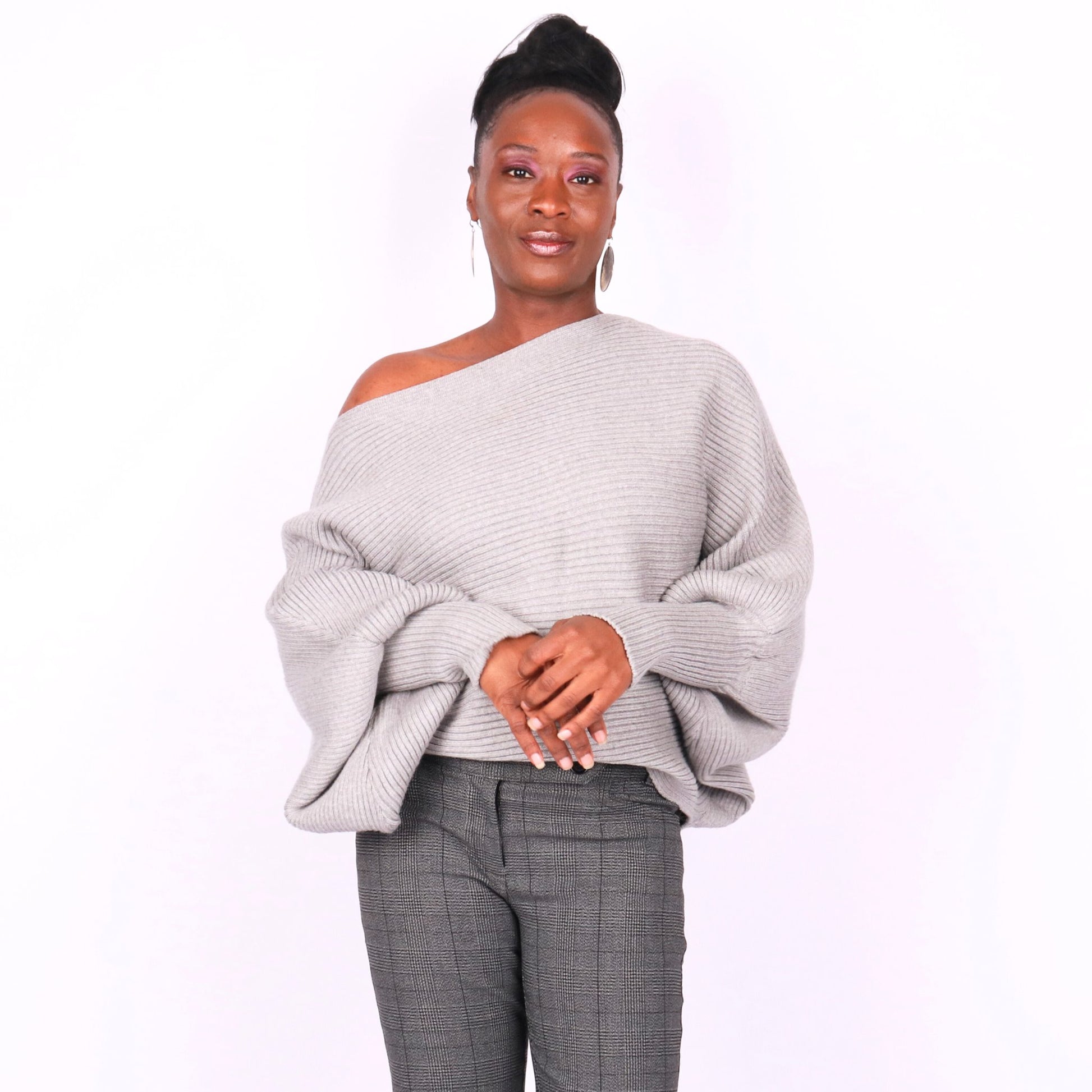 Regine Dolman Sleeve Sweater - Gray Tops Mo'Nique Couture Fashions