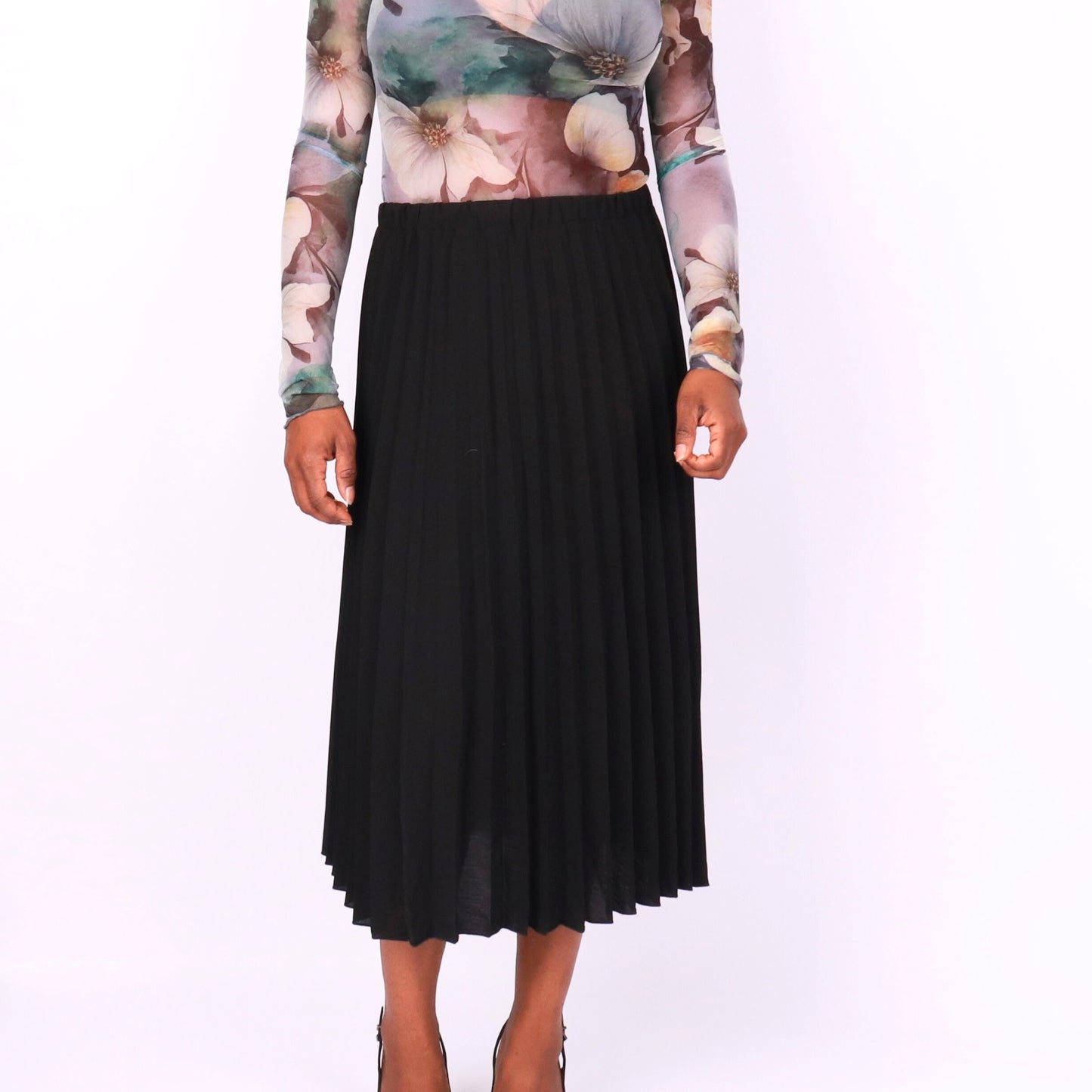 Destiny Pleated Midi Skirt - Black Skirts Mo'Nique Couture Fashions