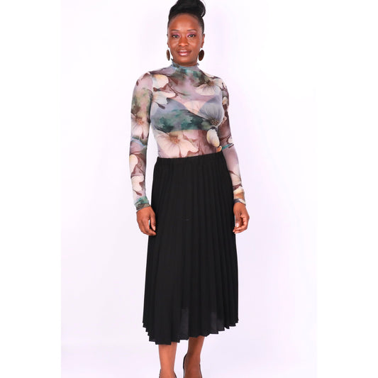 Destiny Pleated Midi Skirt - Black Skirts Mo'Nique Couture Fashions