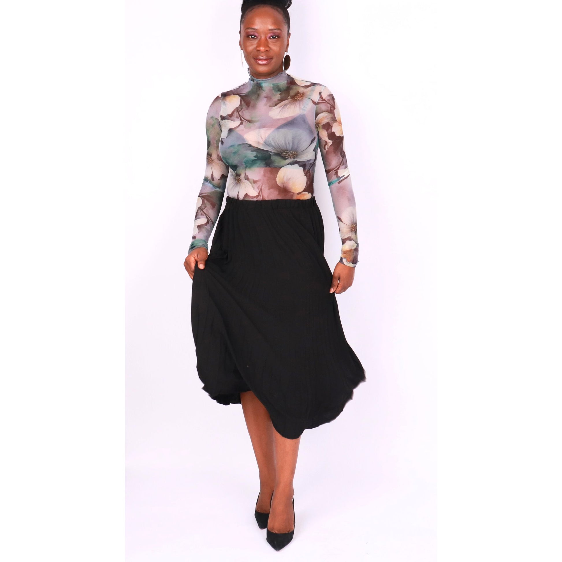 Destiny Pleated Midi Skirt - Black Skirts Mo'Nique Couture Fashions