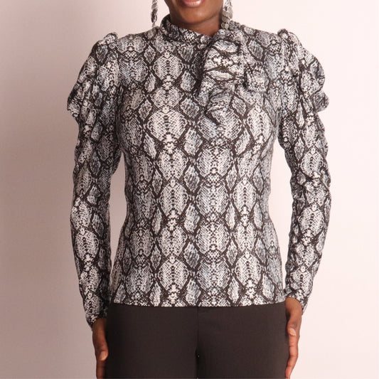 Mya Pleated Sleeve Blouse Tops Mo'Nique Couture Fashions Small Multicolor