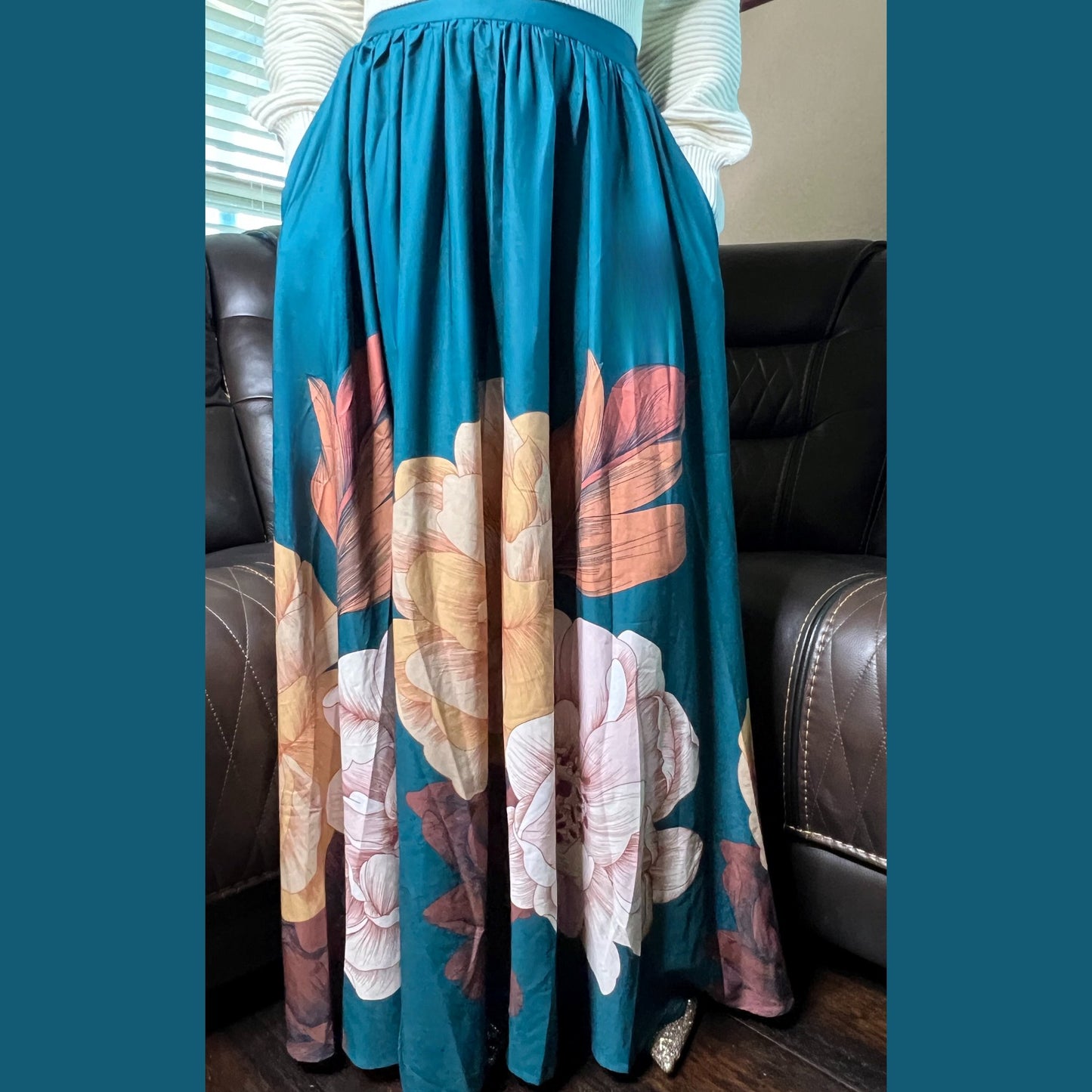 Women's Blue Floral Maxi Skirt Skirts Mo'Nique Couture Fashions