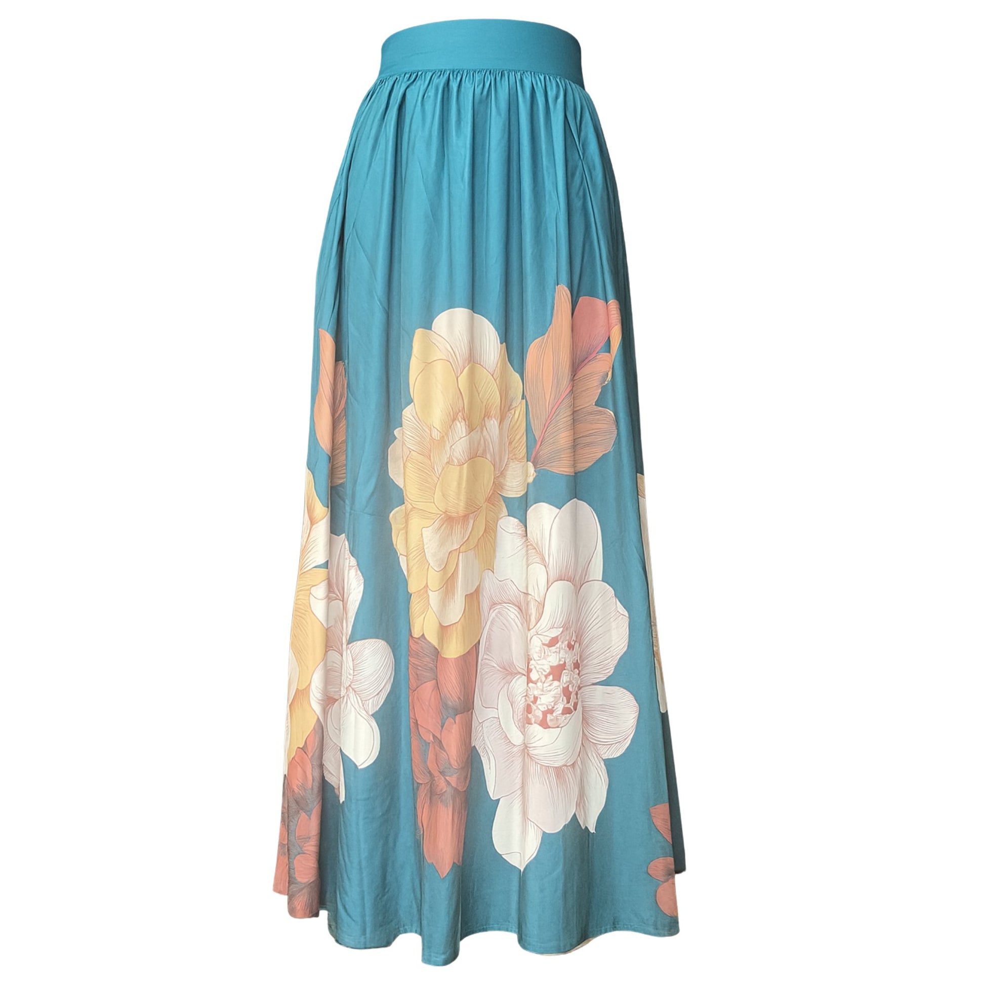 Women's Blue Floral Maxi Skirt Skirts Mo'Nique Couture Fashions