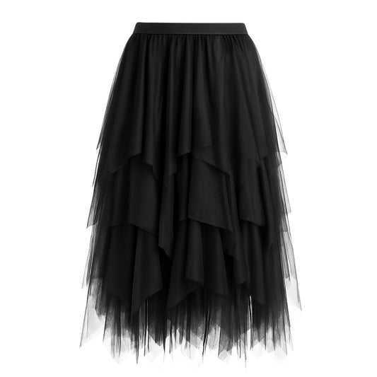 Woman's Black Layered Midi Ruffle Skirt Skirts Mo'Nique Couture Fashions