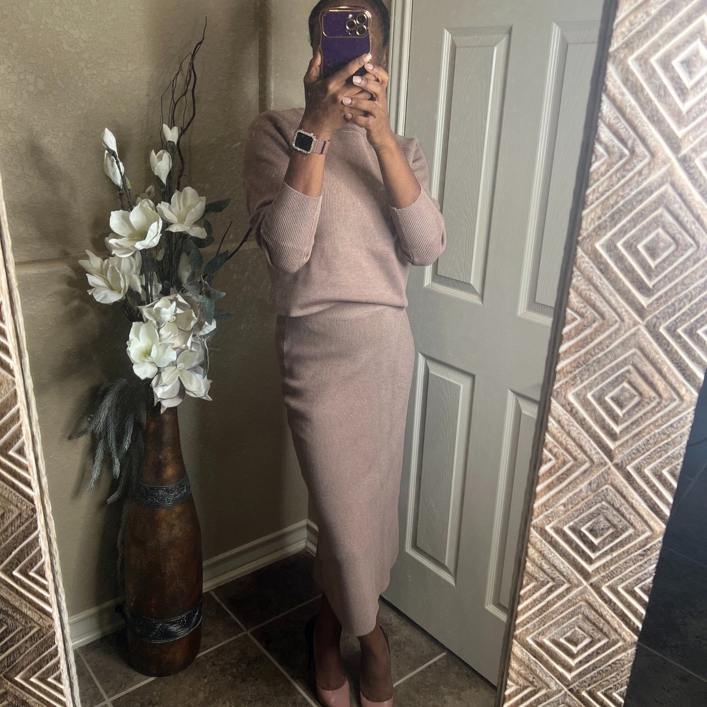 Women's Brown Sweater Skirt Set Sets Mo'Nique Couture Fashions