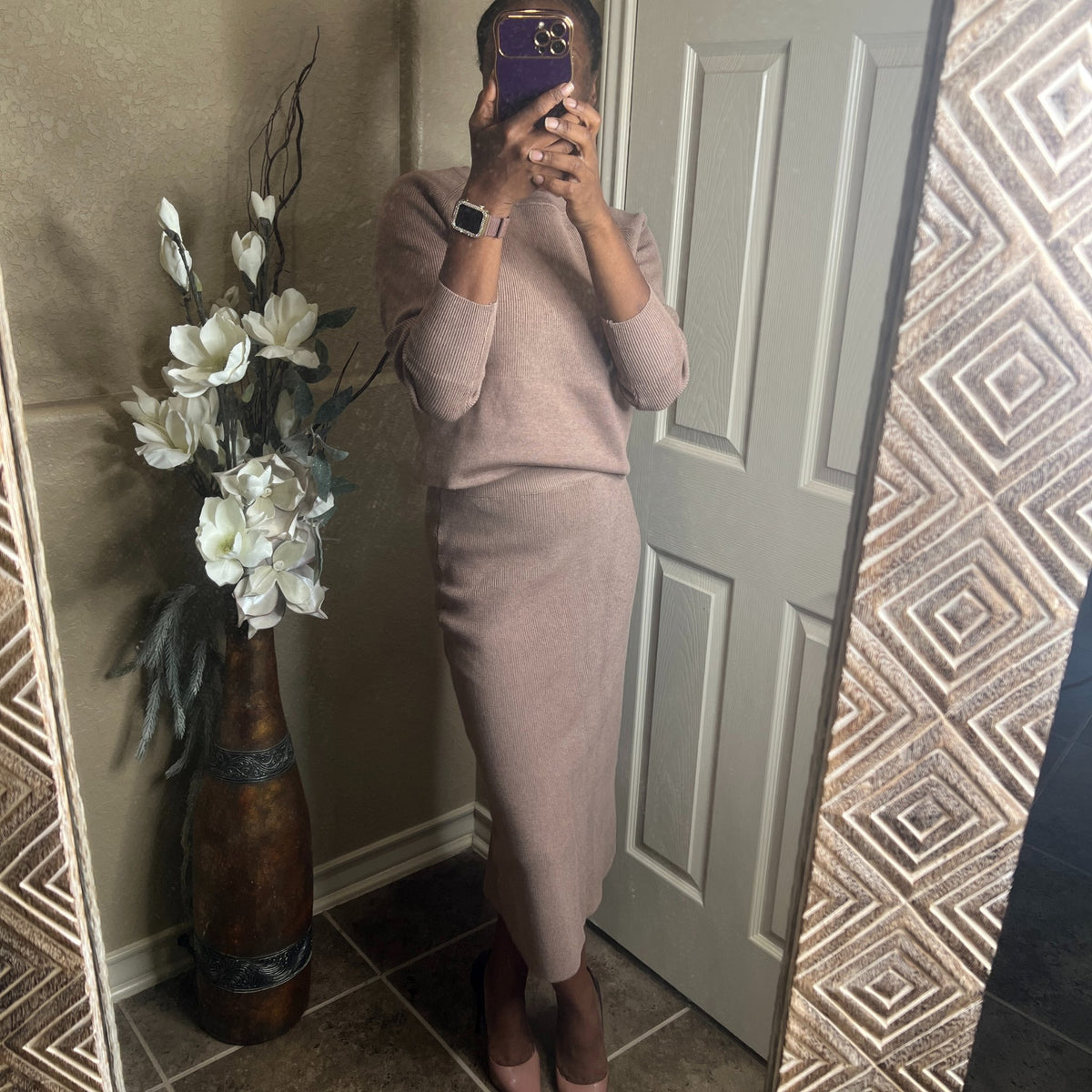 Women's Brown Sweater Skirt Set Sets Mo'Nique Couture Fashions