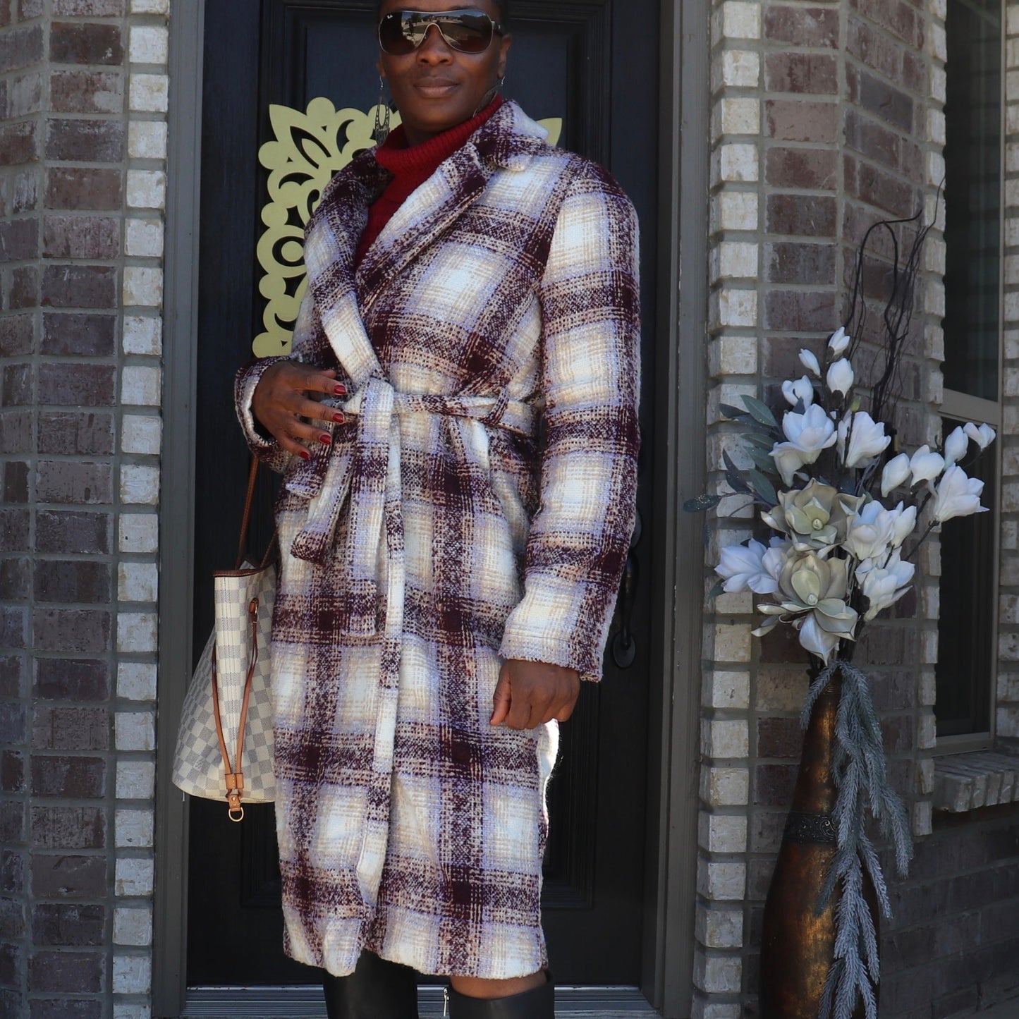 Aspen Plaid Coat Coat Mo'Nique Couture Fashions Small Multi/Red