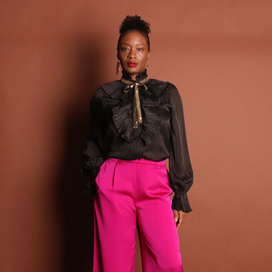 Woman's Black Ruffle Long Sleeve Blouse/Top Tops Mo'Nique Couture Fashions