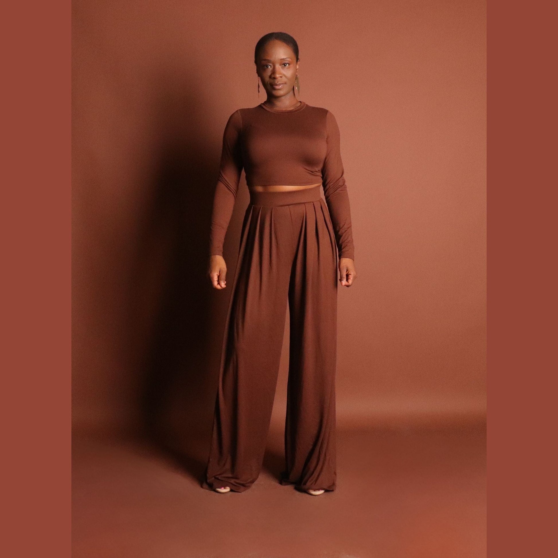 Women's Brown Crop Top and Pants Set Sets Mo'Nique Couture Fashions