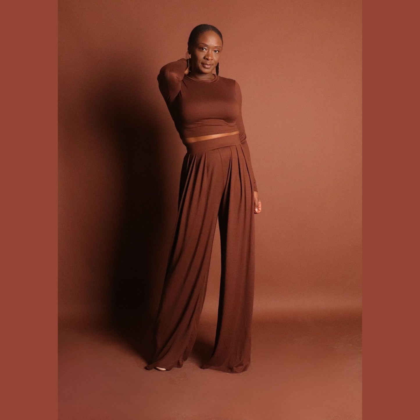 Women's Brown Crop Top and Pants Set Sets Mo'Nique Couture Fashions
