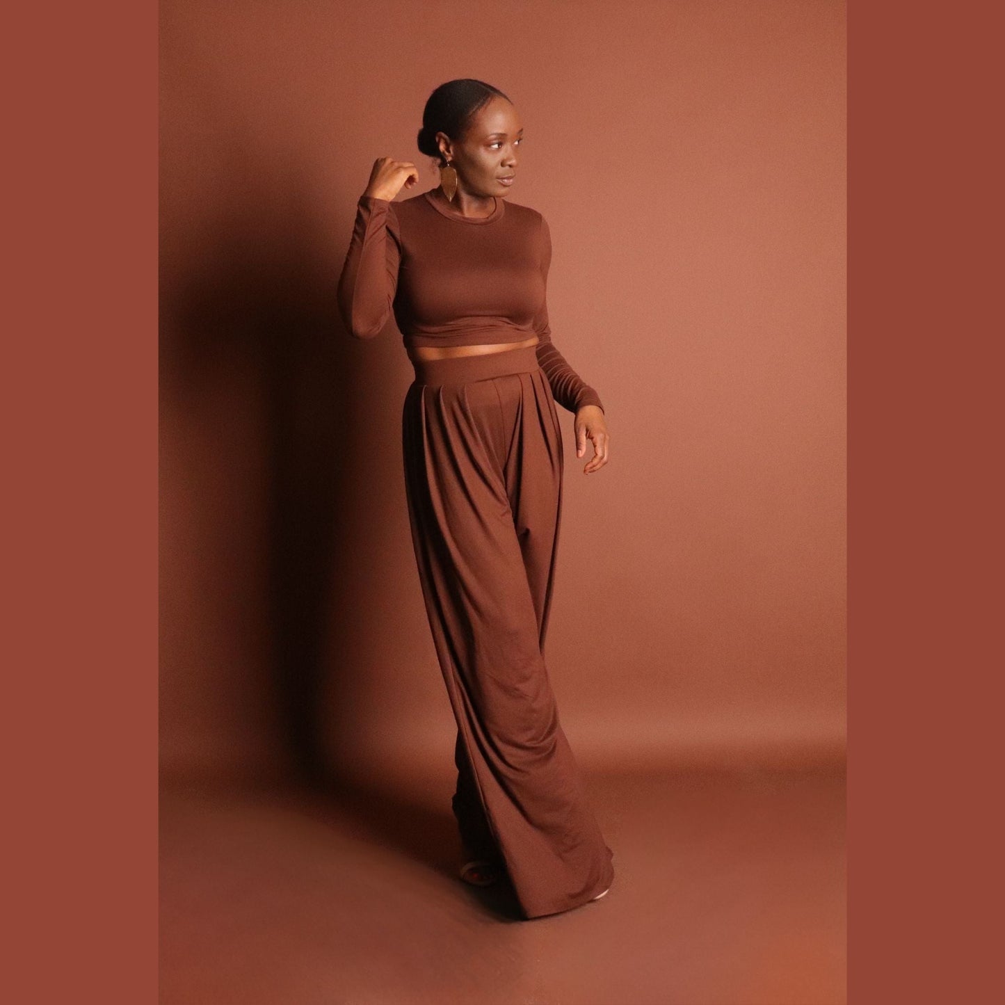 Women's Brown Crop Top and Pants Set Sets Mo'Nique Couture Fashions