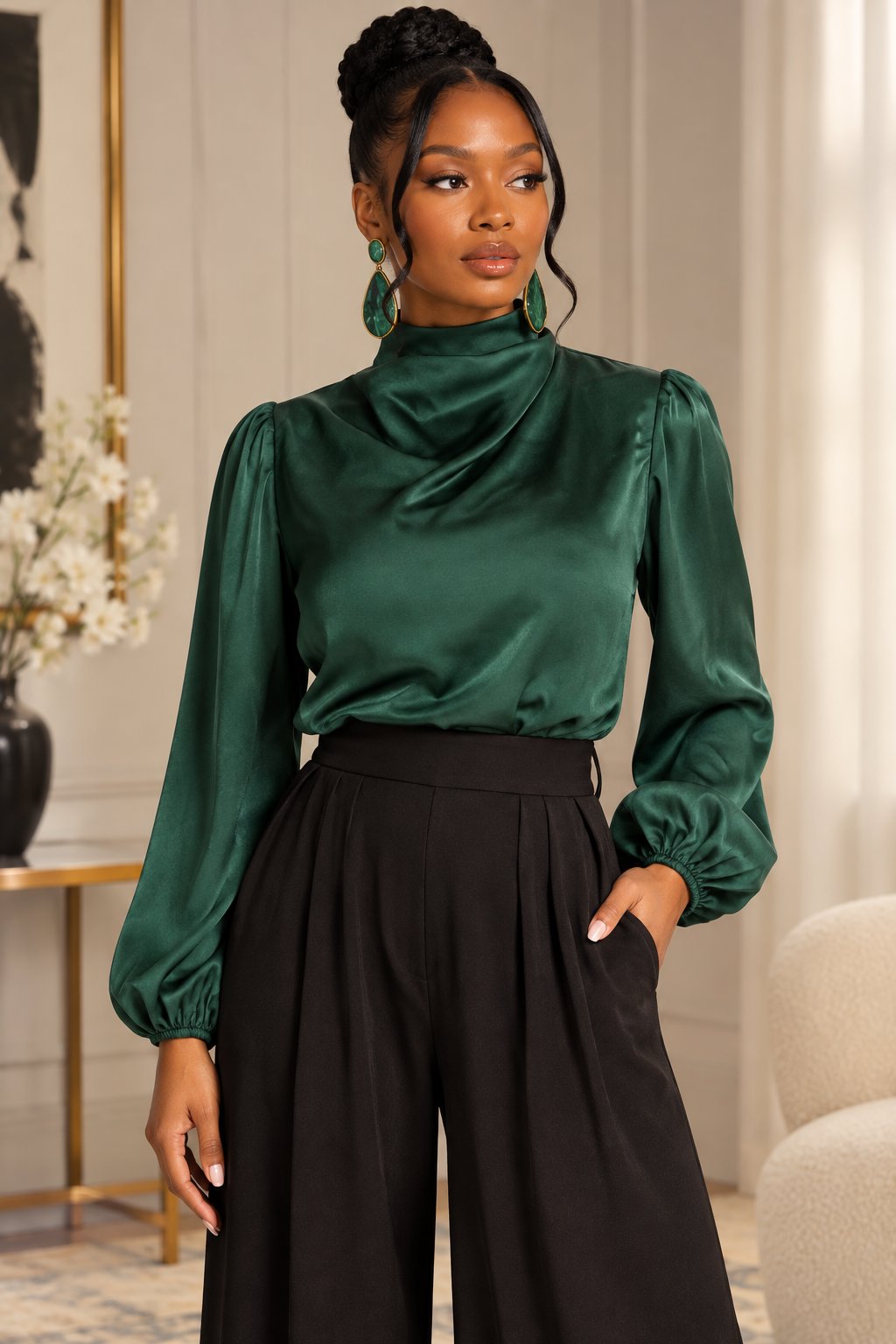 Green Turtleneck Crop Top Tops Mo'Nique Couture Fashions