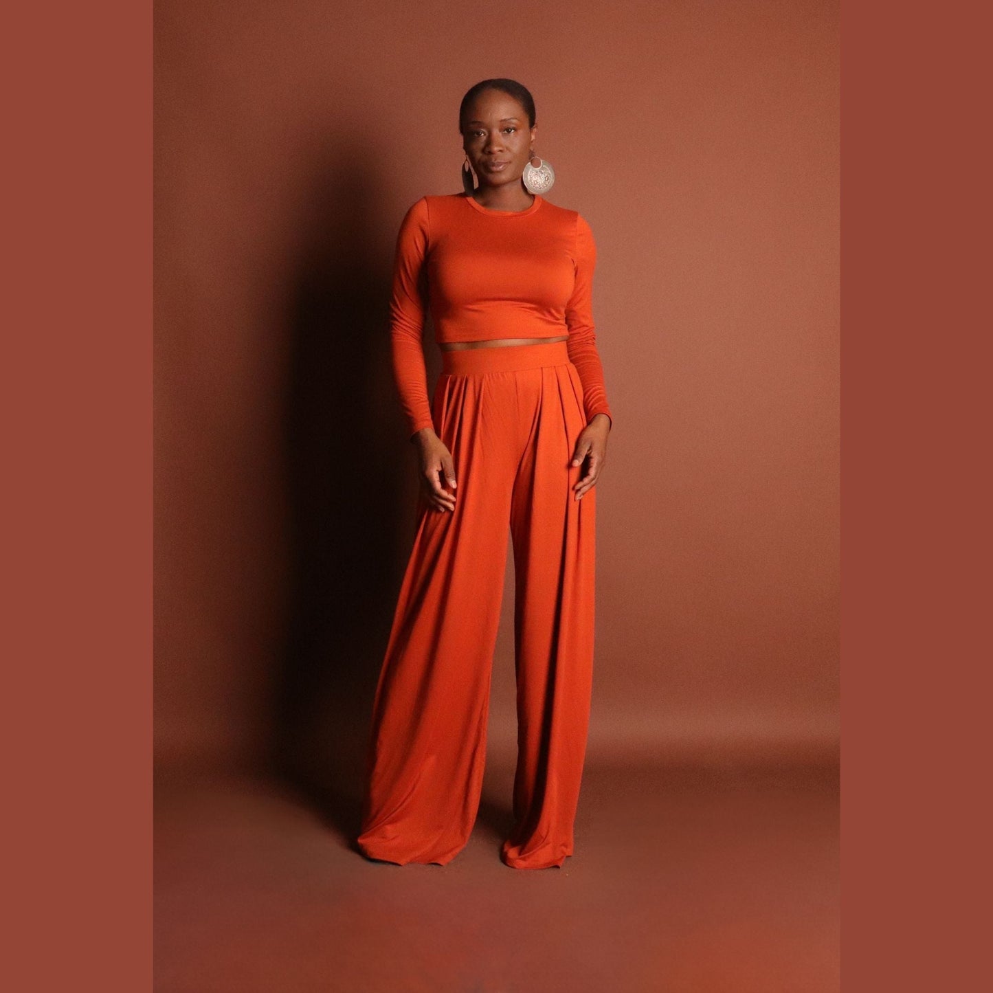 Women's Orange Crop Top Pants Set Sets Mo'Nique Couture Fashions