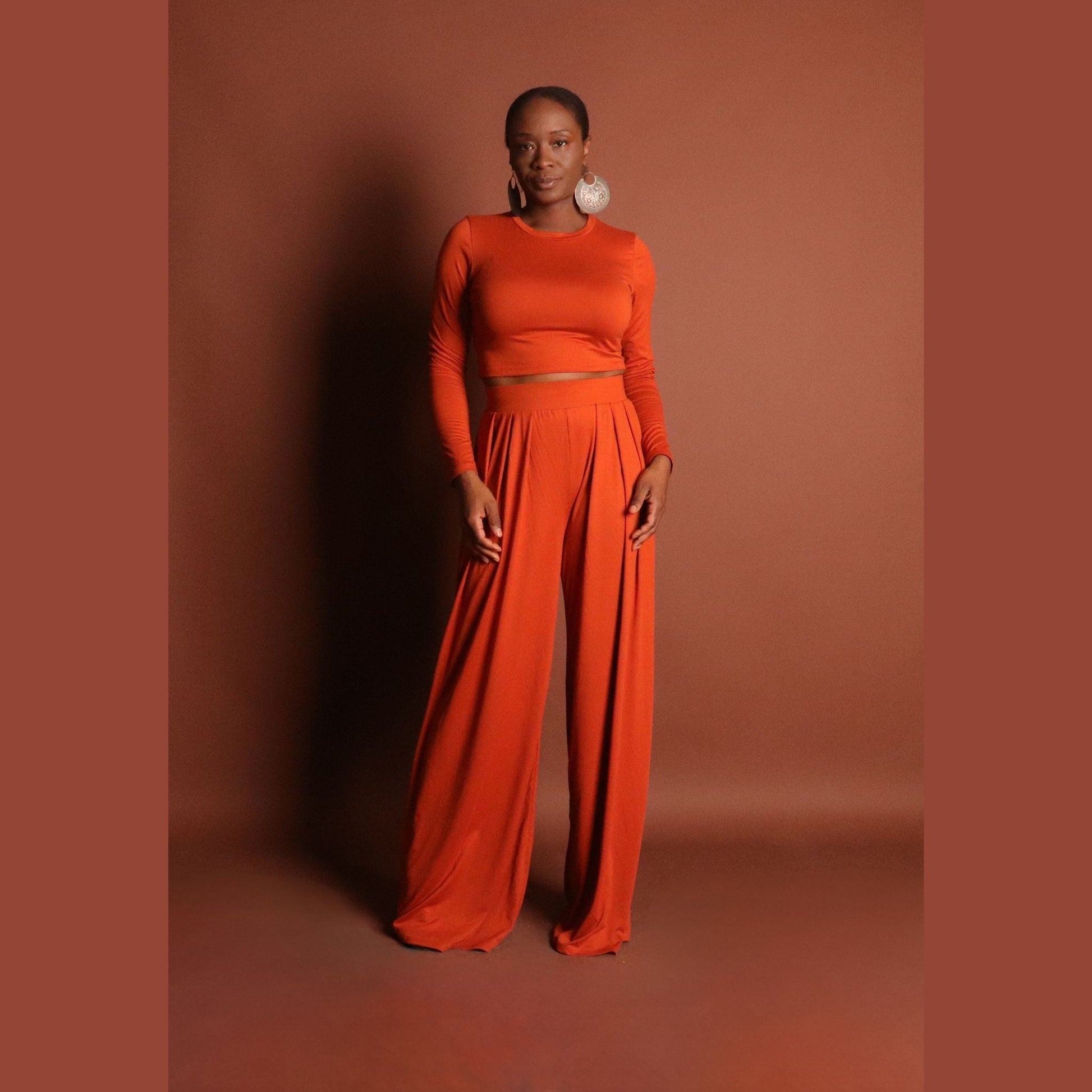 Women's Orange Crop Top Pants Set Sets Mo'Nique Couture Fashions