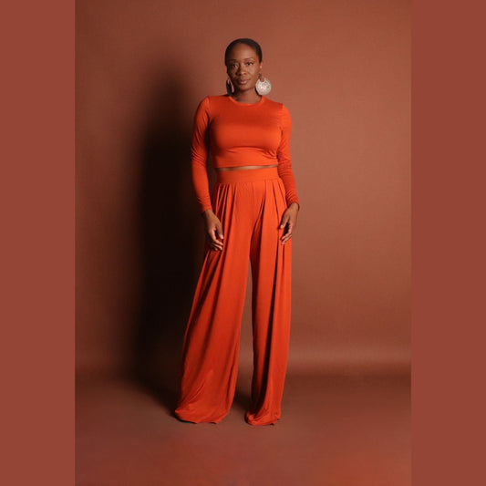 Women's Orange Crop Top Pants Set Sets Mo'Nique Couture Fashions