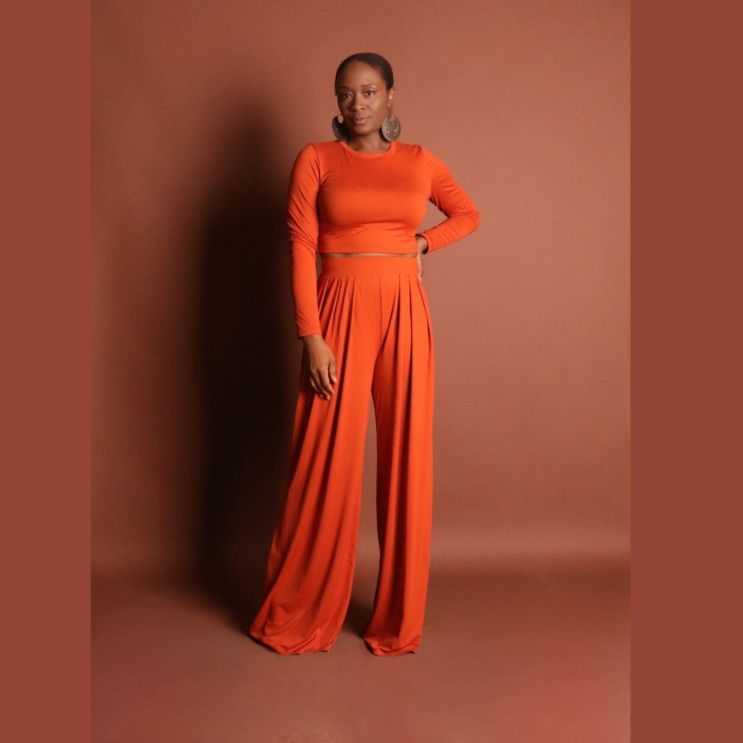 Women's Orange Crop Top Pants Set Sets Mo'Nique Couture Fashions