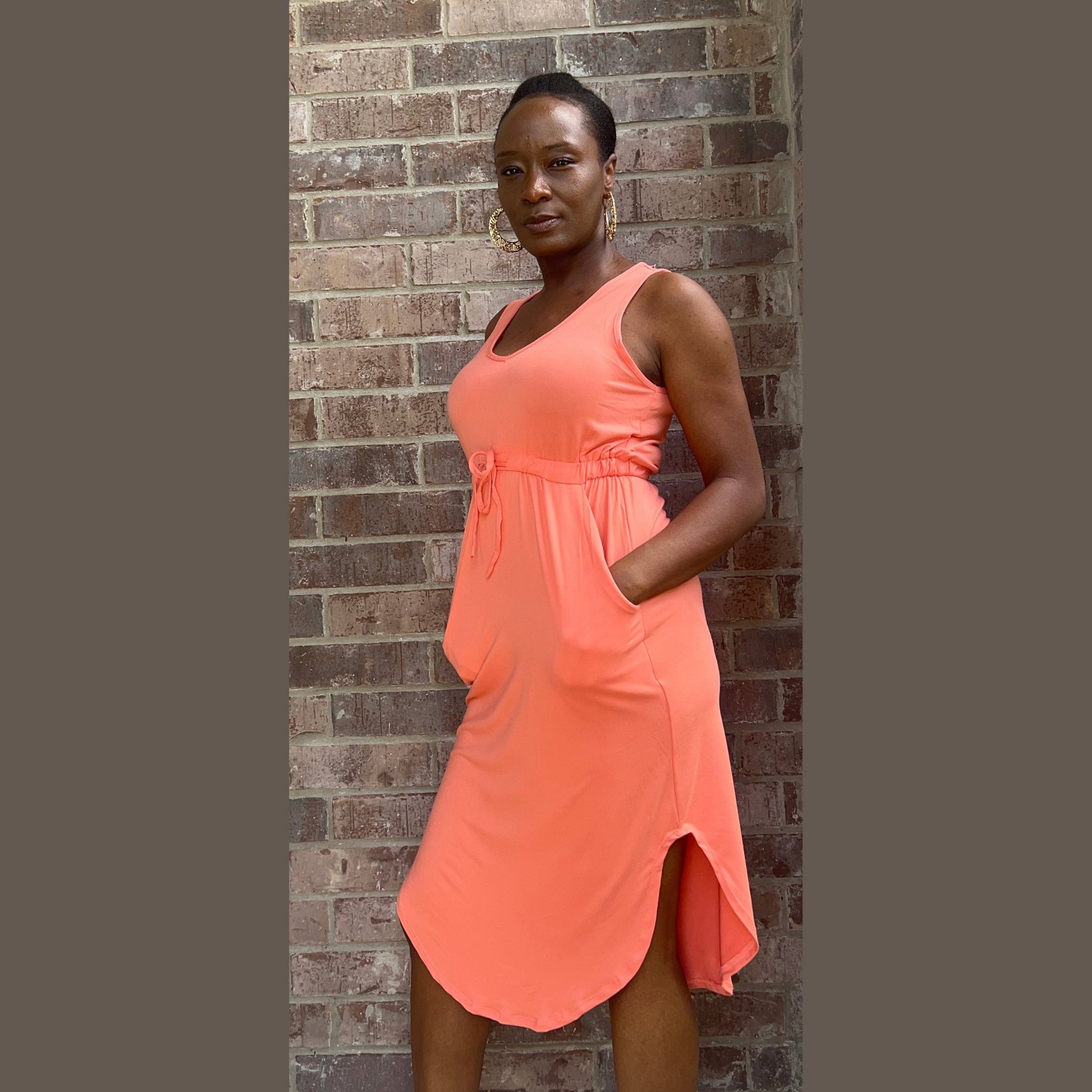 Drawstring Waist Dress Dress Monique's Couture Fashions 