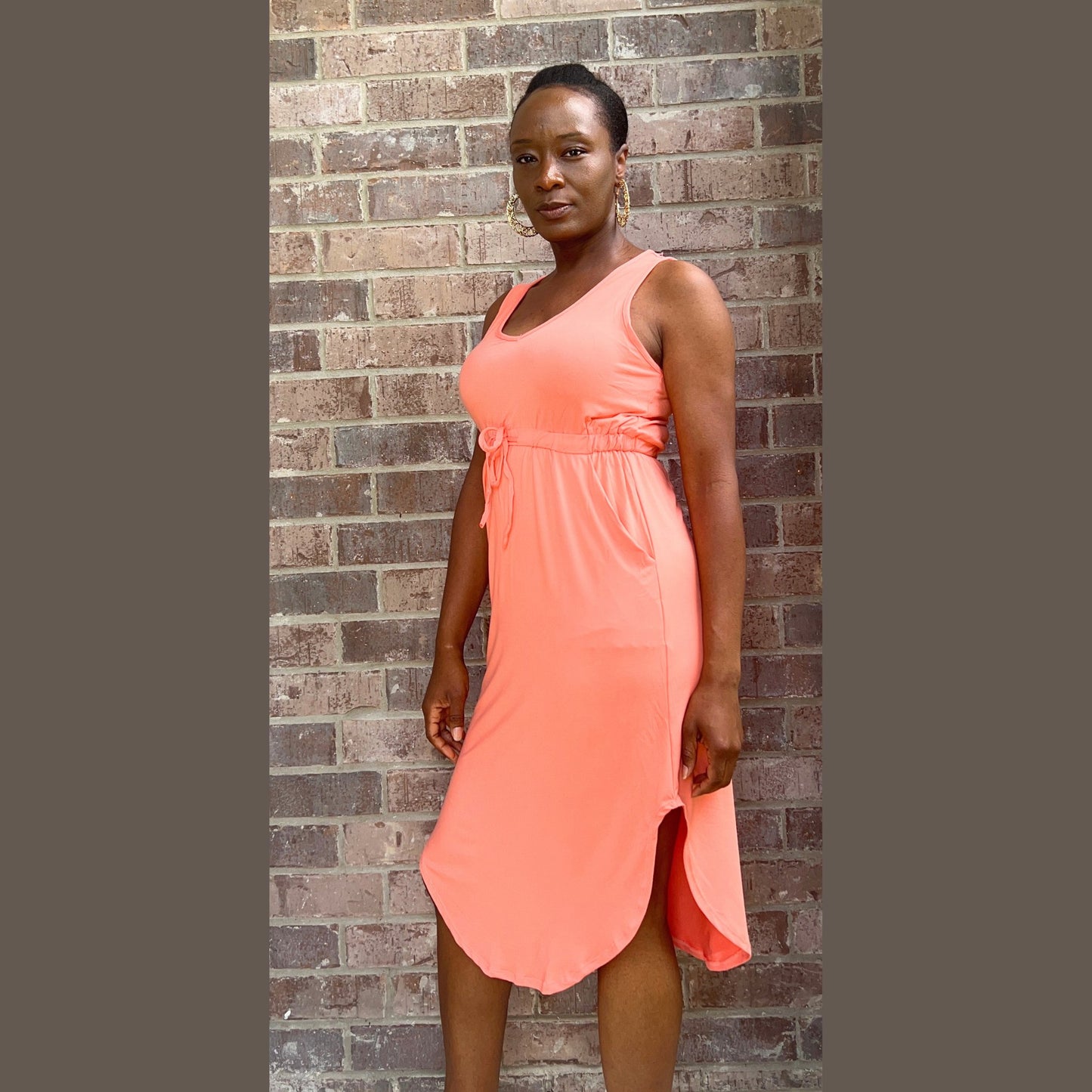 Drawstring Waist Dress Dress Monique's Couture Fashions Pink S 