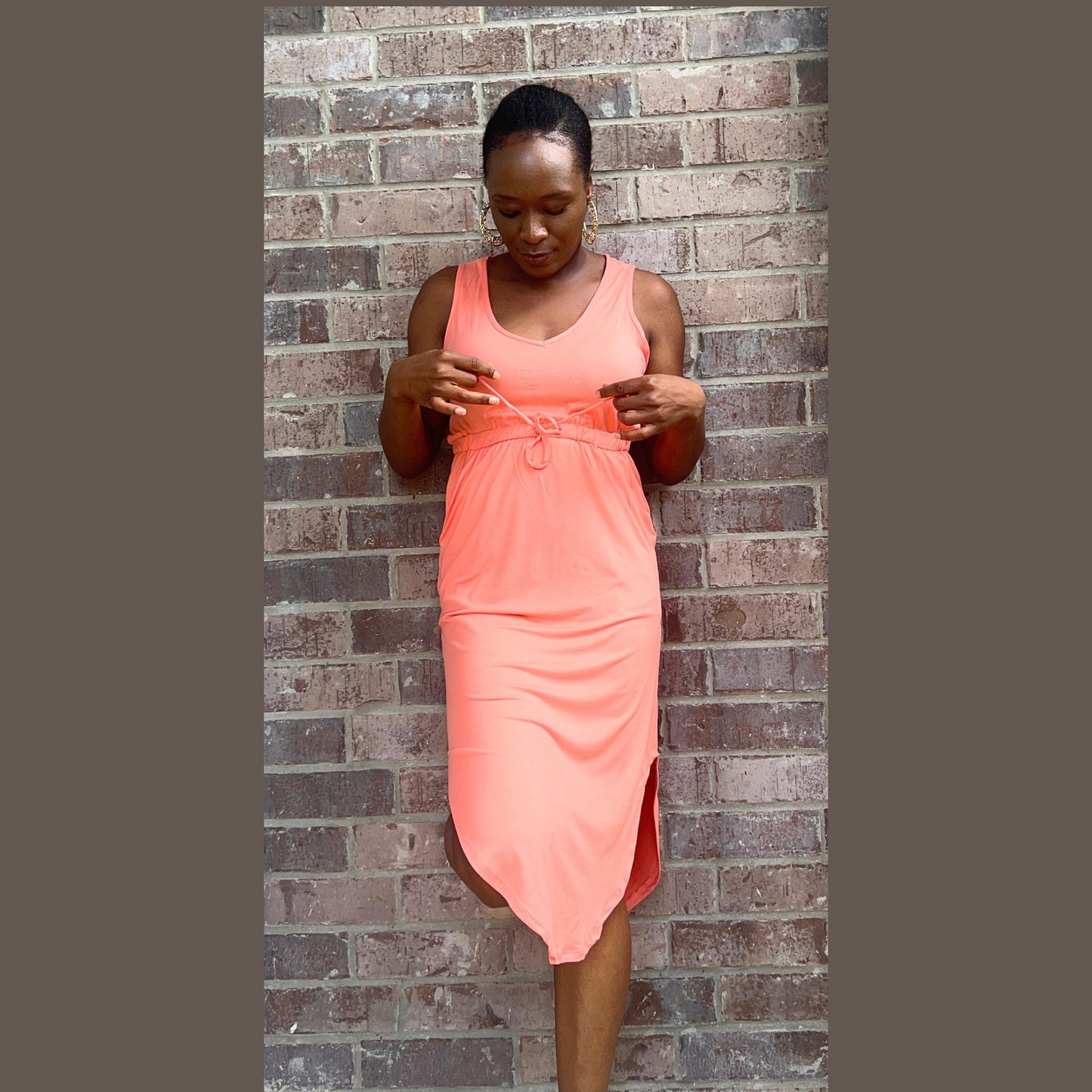 Drawstring Waist Dress Dress Monique's Couture Fashions 