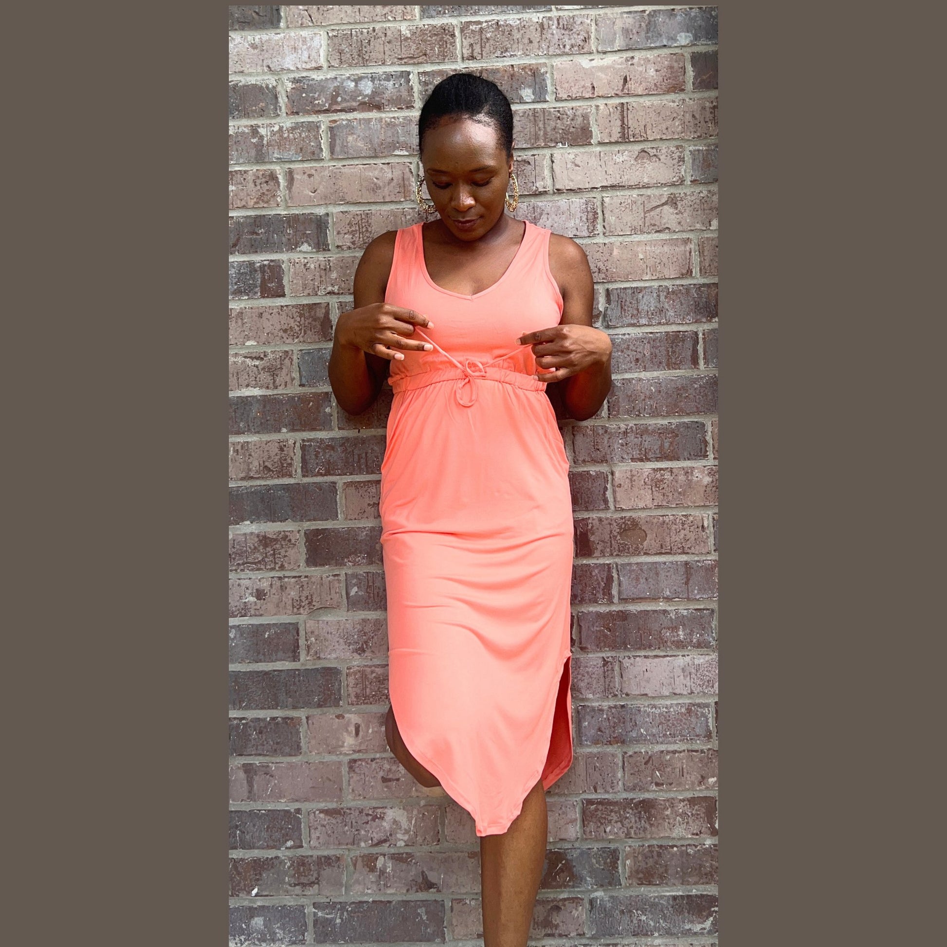 Drawstring Waist Dress Dress Monique's Couture Fashions 