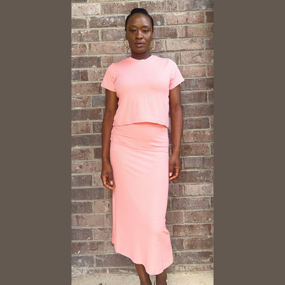 Top and Midi Skirt Set Sets Monique's Couture Fashions Pink S 
