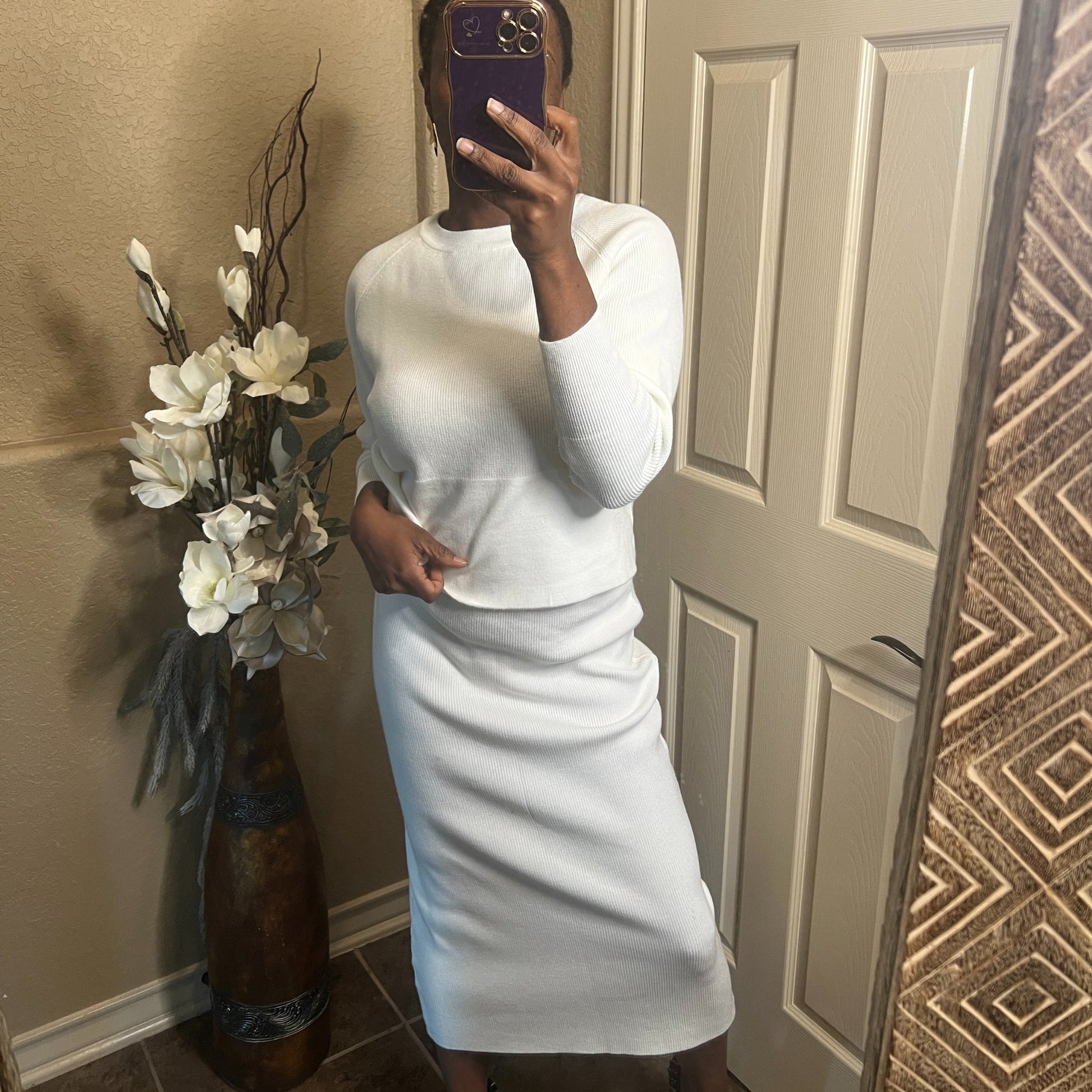 Women's White Sweater Skirt Set Sets Mo'Nique Couture Fashions 