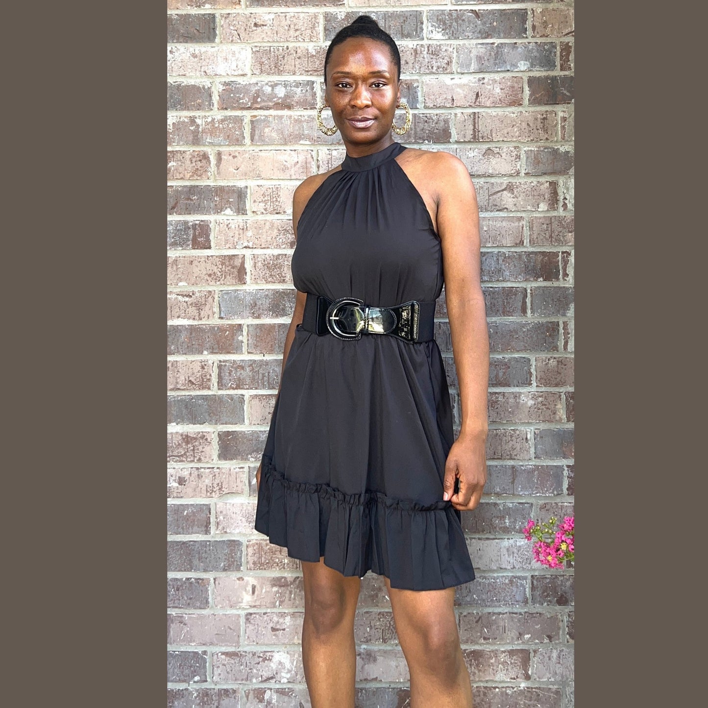 Halter Neck Ruffle Dress Dress Monique's Couture Fashions Black S 