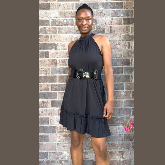 Halter Neck Ruffle Dress Dress Monique's Couture Fashions Black S 