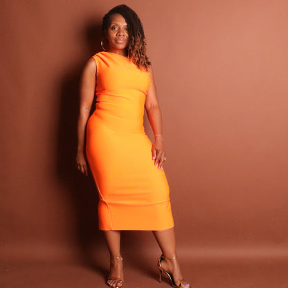 Nova One Shoulder Bandage Dress Dress Mo'Nique Couture Fashions Medium Orange 