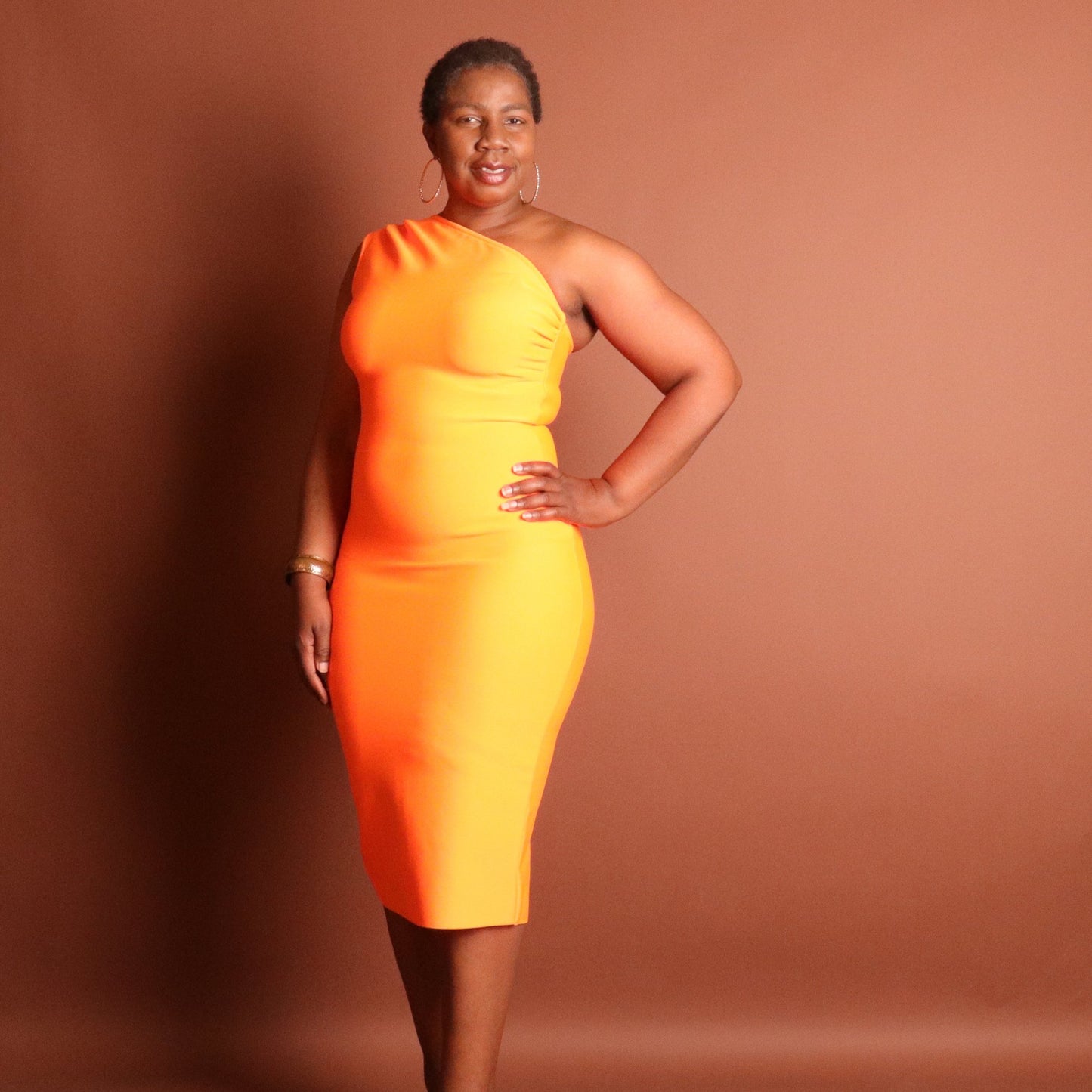 Nova One Shoulder Bandage Dress Dress Mo'Nique Couture Fashions Large Orange 