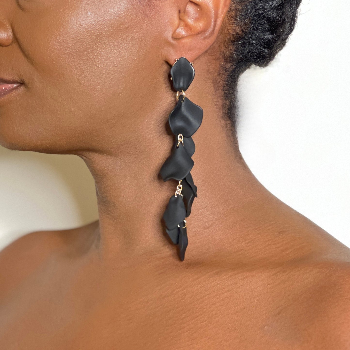 Petal Drop Earrings Earring Mo'Nique Couture Fashions Black 