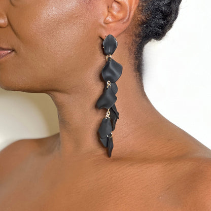 Petal Drop Earrings Earring Mo'Nique Couture Fashions Black 