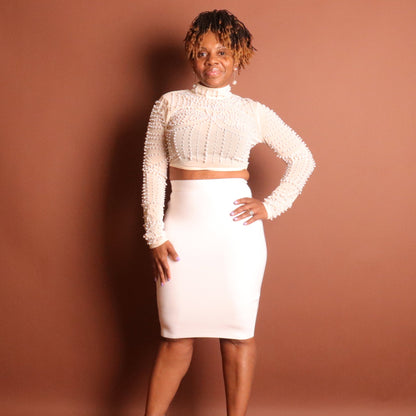 Fawn Crop Top and Skirt Set Sets Mo'Nique Couture Fashions M White 