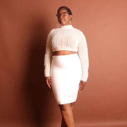 Fawn Crop Top and Skirt Set Sets Mo'Nique Couture Fashions L White 