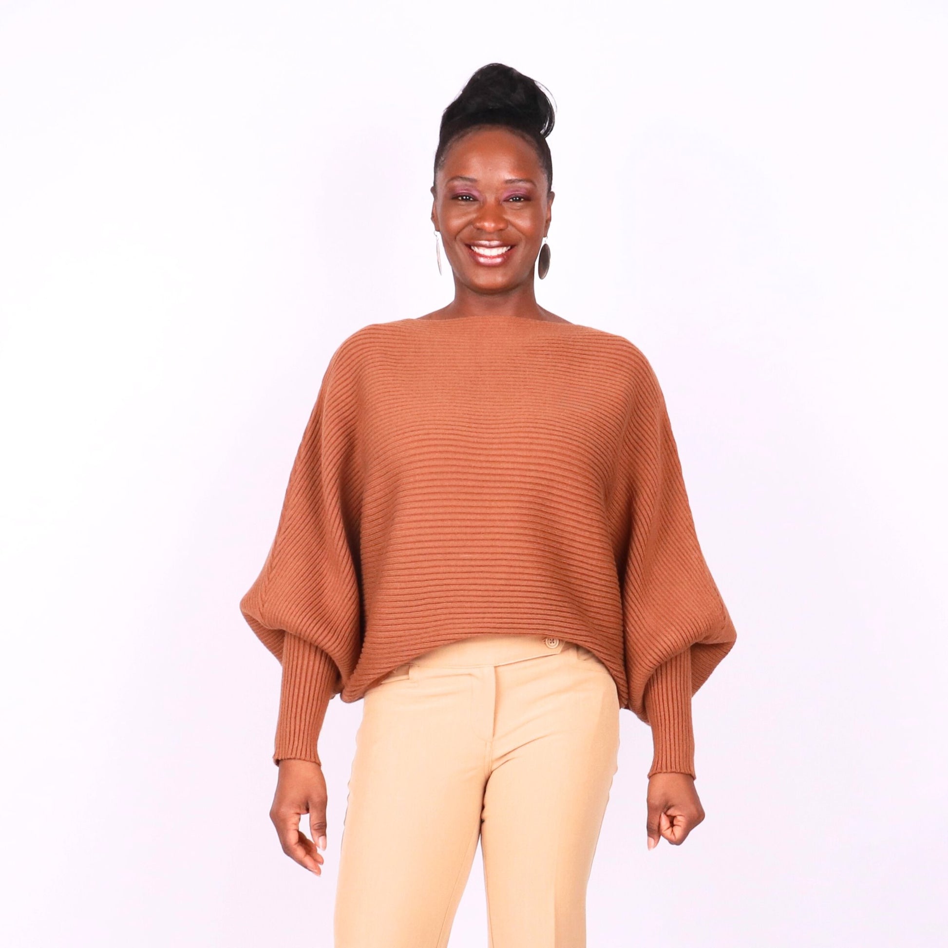 Regine Dolman Sleeve Sweater - Mocha Brown Tops Mo'Nique Couture Fashions 