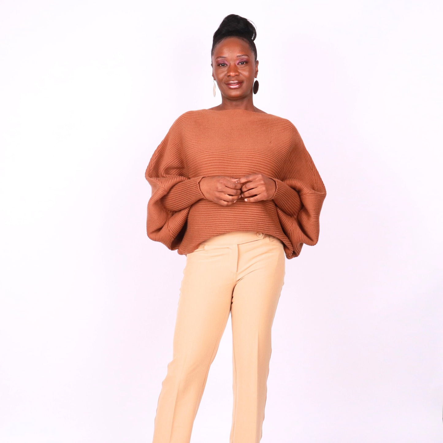 Regine Dolman Sleeve Sweater - Mocha Brown Tops Mo'Nique Couture Fashions 