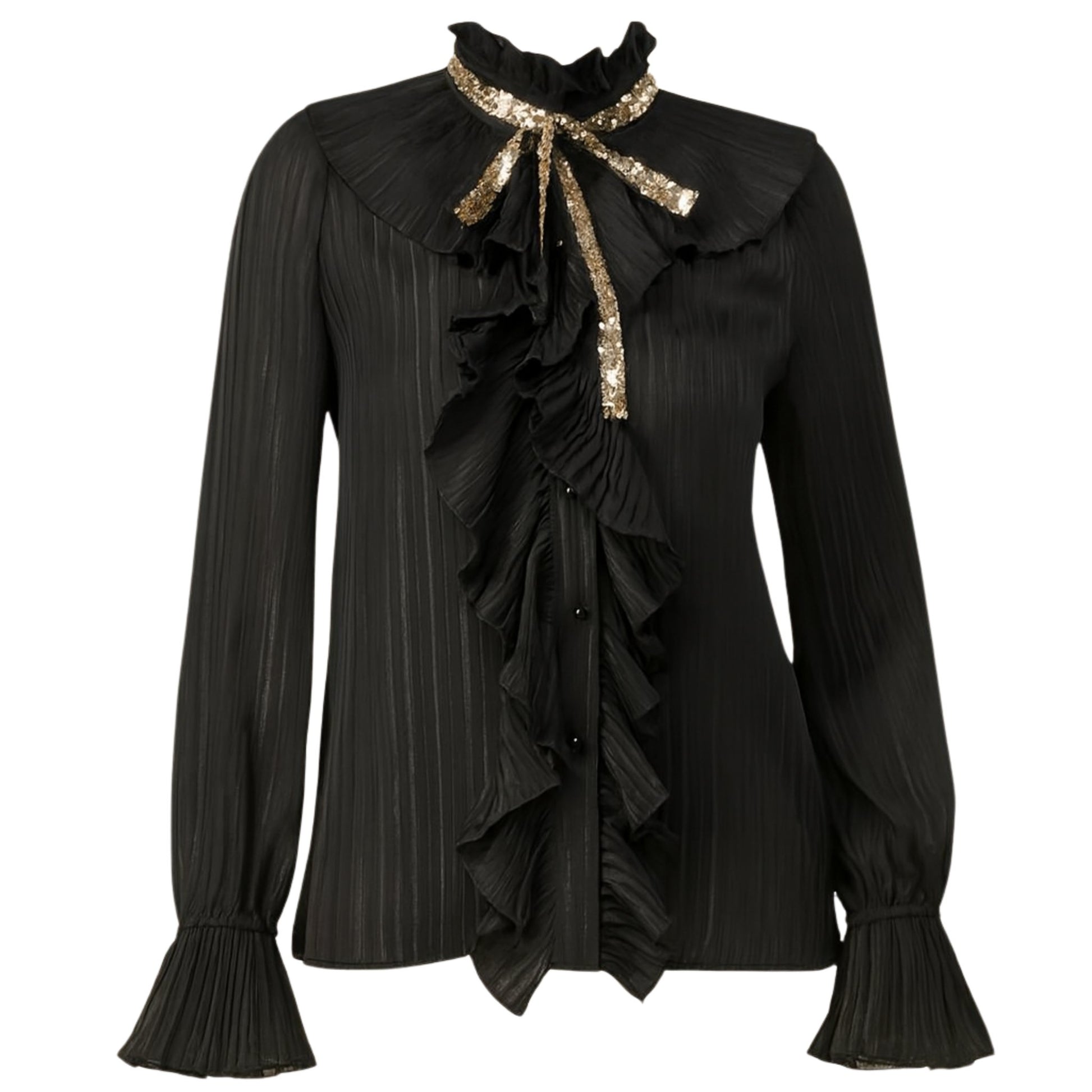 Woman's Black Ruffle Long Sleeve Blouse/Top Tops Mo'Nique Couture Fashions 