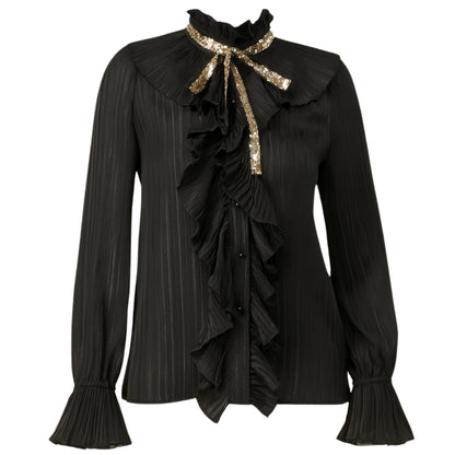 Woman's Black Ruffle Long Sleeve Blouse/Top Tops Mo'Nique Couture Fashions 